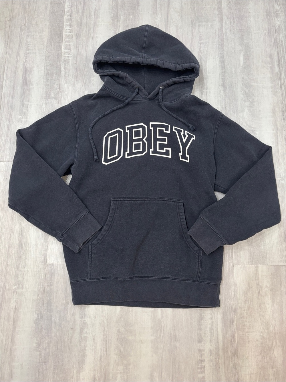 Obey Black Hoodie with White Logo - Pullover Sweatshirt Small